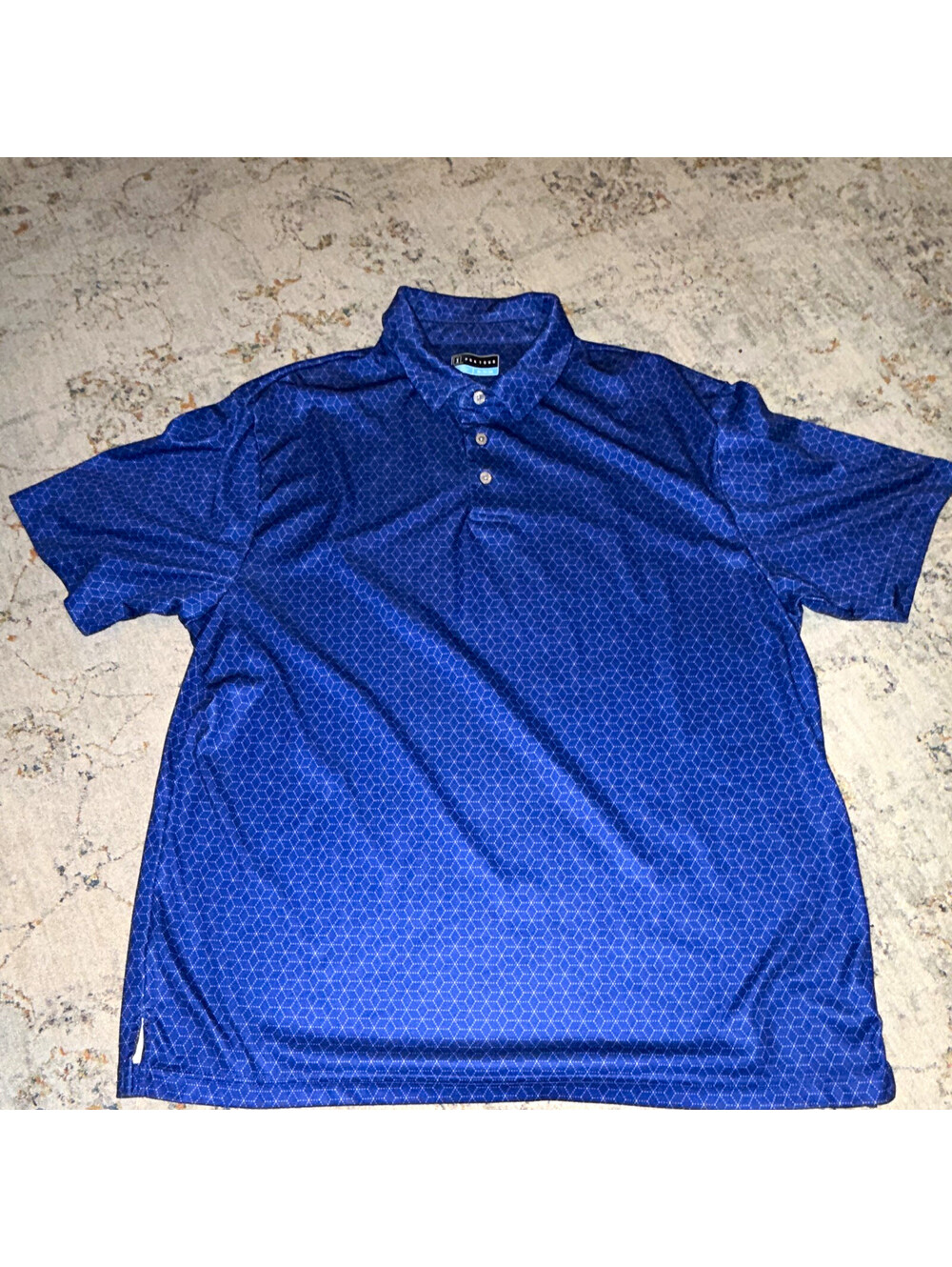 PGA TOUR Men’s Blue Geometric Breathable Golf Polo Shirt, Short Sleeve XL A258